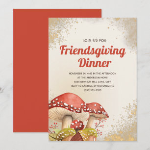 Friendsgiving Dinner Herbst Roter Pilz Gold Einladung