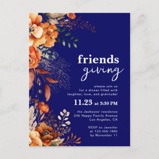 Friendsgiving dinner invitation autumnal floral postkarte