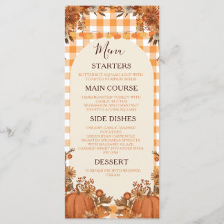Friendsgiving-Dinner-Menükarte Herbst-Kürbis Menükarte