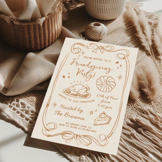 Friendsgiving Dinner Party Hand Drawn Doodle Fall Einladung