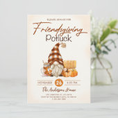 Friendsgiving Dinner Potluck Gnomes Fall Pumpkin Einladung (Stehend Vorderseite)