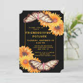 Friendsgiving Dinner Potluck Sunblumen Butterfly Einladung (Stehend Vorderseite)