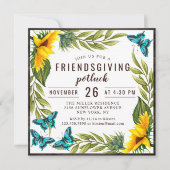 Friendsgiving Dinner Potluck Wasserfarbe Sonnenblu Einladung (Vorderseite)