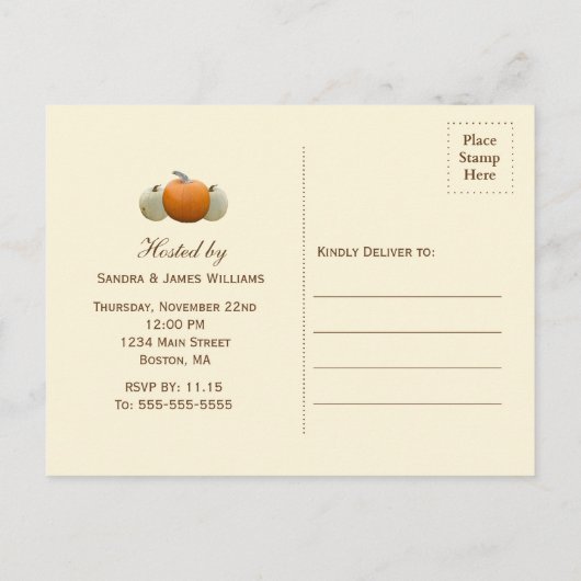 Friendsgiving Dinner Pumpkin Harvest Holiday Einladungspostkarte (Rückseite)