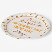 Friendsgiving Dinner Script Boho Party Tableware Pappteller (Schrägansicht)