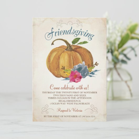 Friendsgiving Einladung - Erntedank-Kürbis (Stehend Vorderseite)