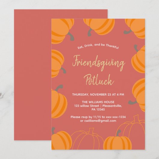 Friendsgiving Erntedank Potluck Fall Pumpkin Einladung (Vorne/Hinten)