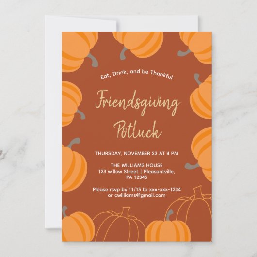Friendsgiving Erntedank Potluck Fall Pumpkin Einladung (Vorderseite)