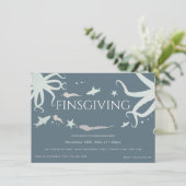 Friendsgiving Erntedank Sea Life Blauer Grau Rosa Einladung (Stehend Vorderseite)