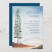 Friendsgiving Erntedank Wasserfarbener Pinienwald Einladung (Vorne/Hinten)