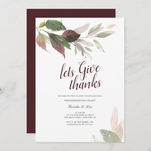 Friendsgiving Erntedank Watercolor Herbstlaube Einladung (Vorne/Hinten)