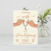 Friendsgiving Erntedank Wishbone Party Einladung (Stehend Vorderseite)
