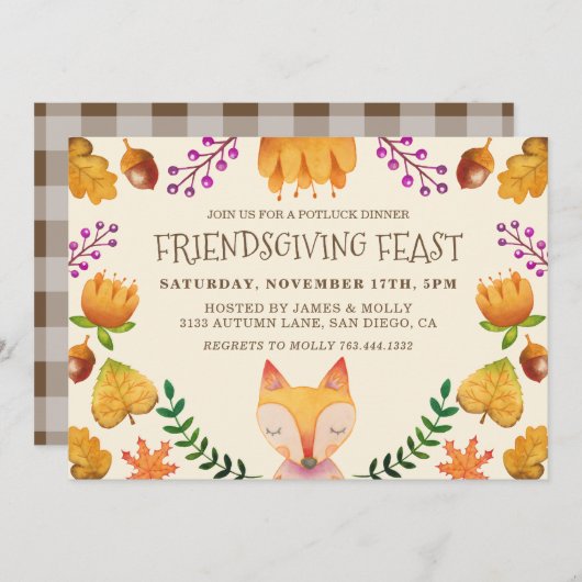 Friendsgiving Fest Erntedank Party Einladung (Vorne/Hinten)