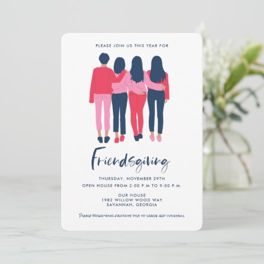 Friendsgiving Girls Erntedank Party Einladung (Stehend Vorderseite)