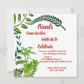 Friendsgiving Green Herbst Herbst Wasserfarbe Einladung (Vorderseite)