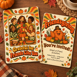 Friendsgiving Groovy Retro Truthahn Potluck Einladung