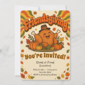 Friendsgiving Groovy Retro Truthahn Potluck Einladung (Vorderseite)