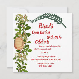 Friendsgiving Herbst Grüne Blätter Pumpkin Inv Einladung