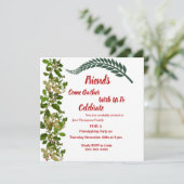 Friendsgiving Herbst Grüne Blätter Wasserfarbe Einladung (Stehend Vorderseite)