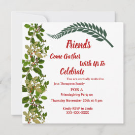 Friendsgiving Herbst Grüne Blätter Wasserfarbe Einladung