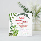 Friendsgiving Herbst Grüne Blätter Wasserfarbe Einladung (Stehend Vorderseite)