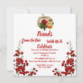 Friendsgiving Herbst Kürbstkürbis Rose Red Berry Einladung (Vorderseite)