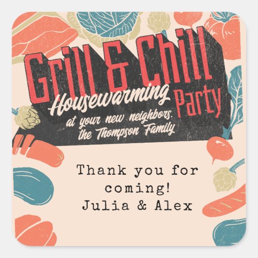 Friendsgiving Housewarming GRILLEN Erntedank Quadratischer Aufkleber (Vorderseite)
