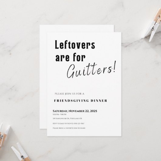 Friendsgiving Invitation • Leftovers Are for Quitt Karte (Vorderseite/Rückseite Beispiel)