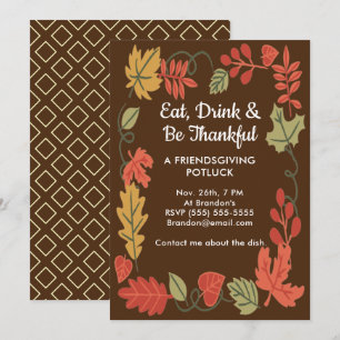 Friendsgiving Potluck Brown Erntedank Einladung