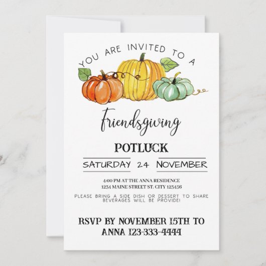 Friendsgiving-Potluck-Essen Einladung (Vorderseite)