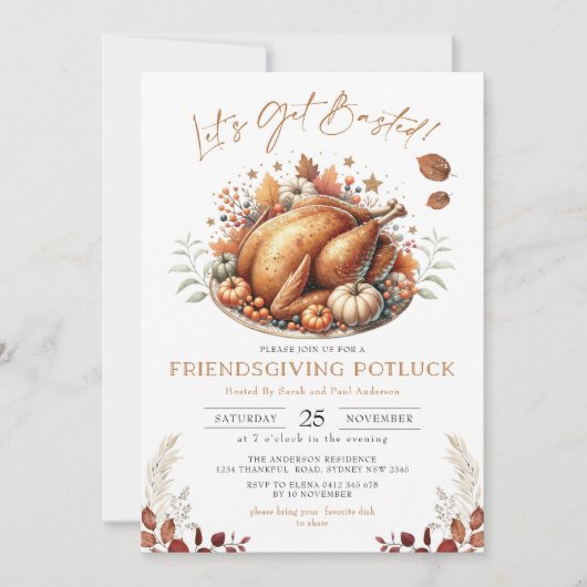 Friendsgiving Potluck Fall Erntedank Dinner Einladung (Vorderseite)