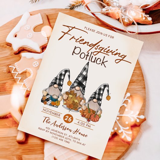Friendsgiving Potluck Gnomes Autumn Pumpkin Einladung