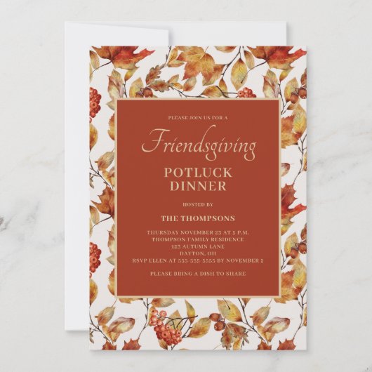 Friendsgiving Potluck Herbst Foliage Erntedank Einladung (Vorderseite)
