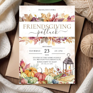 Friendsgiving Potluck Kürbis Rustikal Herbst Einladung