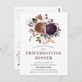 Friendsgiving Rustic Boho Lila Flora Einladung Postkarte (Vorne/Hinten)