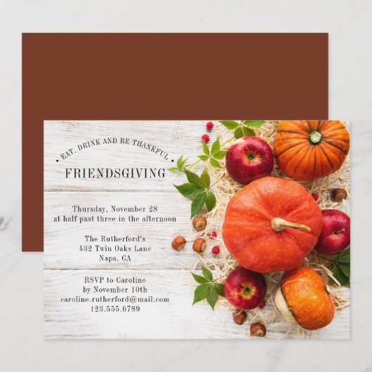 Friendsgiving Rustic Pumpkins | ERNTEDANK Einladung (Vorne/Hinten)