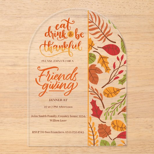 Friendsgiving Thanksgiving Dinner Orange Fall Fun Acryleinladungen (Vorderseite)