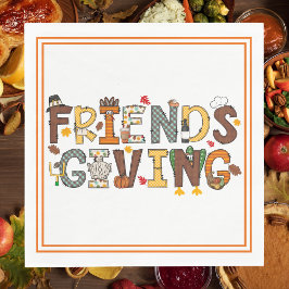 Friendsgiving Themed Orange Border Serviette