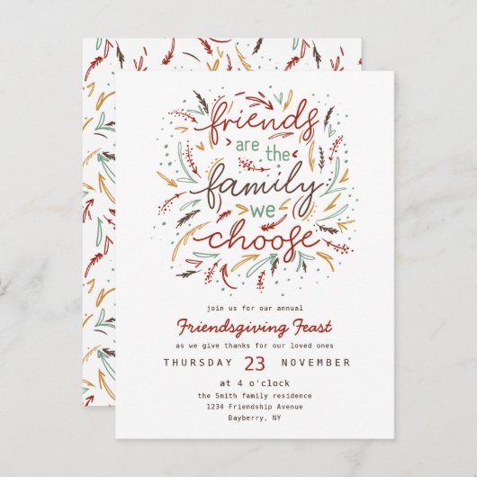 Friendsgiving Typografy Erntedank Dinner Einladungspostkarte (Vorne/Hinten)