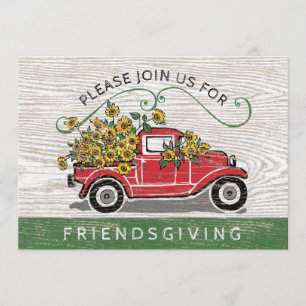 Friendsgiving Vintage rote LKW-Sonnenblumen mit Einladung
