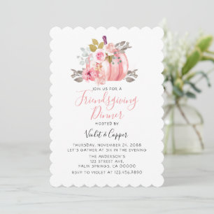 Friendsgiving Watercolor Pumpkin Peony Pink Einlad Einladung