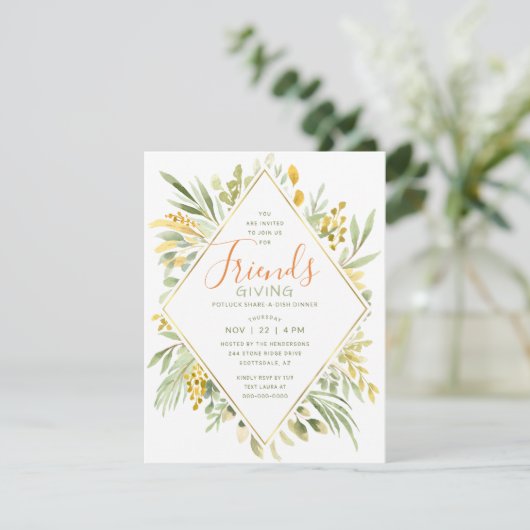 Friendsgiving Watercolor Ristorante La Lanchetta Einladung (Stehend Vorderseite)