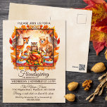 Friendsgiving Woodland Animes Herbstleaves Postkarte<br><div class="desc">Mit unserer charmanten Postcard "Friendsgiving" laden wir Sie ein, die Wärme und Zusammengehörigkeit dieses besonderen Urlaubs mit Freunden zu feiern. Dieses reizvolle Design besticht durch eine bezaubernde Waldlandschaft, in der sich Hirsche, Eule, Eichhörnchen und Bären um einen gemütlichen Erntedank-Tisch versammeln. Gerahmt von einer skurrilen Grenze von Herbstlauben und Kiefernfüßen, erweckt...</div>