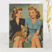 FRIENDSHIP CAT MOM HELLO RETRO GREETING CARD KARTE (Gelbe Blume)