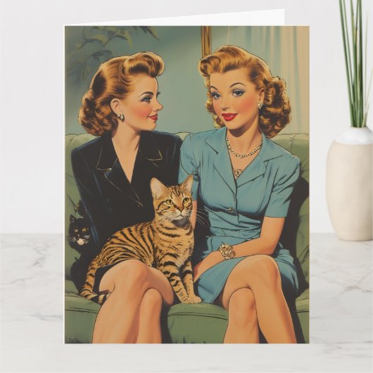 FRIENDSHIP CAT MOM HELLO RETRO GREETING CARD KARTE (Vorderseite)