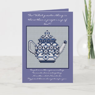 FRIENDSHIP TEA Cross Stitch Style Design Karte