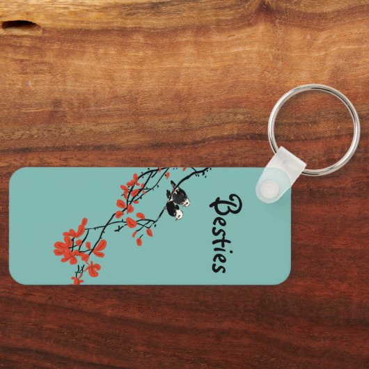 Friendship Zitat Zwei Vogelroten Blätter Monogramm Schlüsselanhänger (Vorderseite)