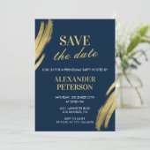 Friendsmas Einladungen Save the Date Navy Gold (Stehend Vorderseite)