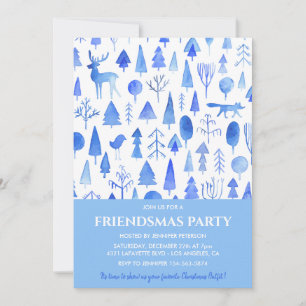 Friendsmas-Einladungen Schöne Wasserfarbenbäume  Einladung