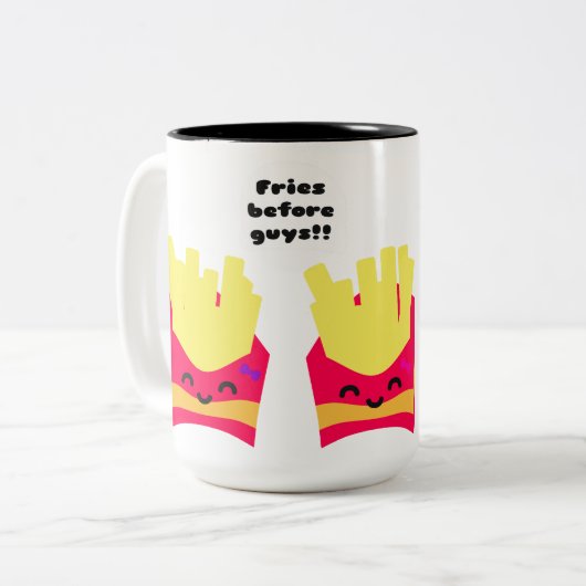 Fries Before Typ! Zweifarbige Tasse (Vorderseite Links)